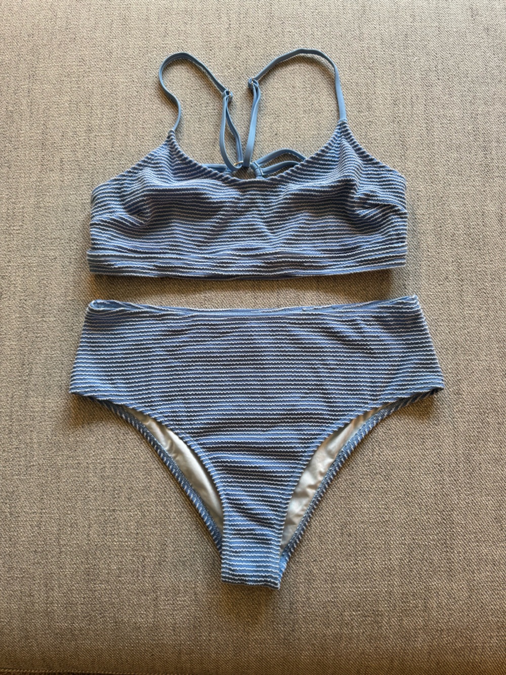 CupShe Brand Baby Blue Ribbed High Cut Bikini With Strappy Back Detail
